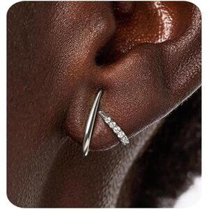 Trendy 14K Silver plated stud earrings for women dainty minimalist CZ jewelry
